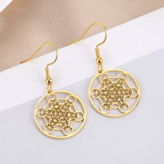 Skyrim Metatron Cube Dangle Earring for Women Stainless Steel Amulet Sacred Geometry Drop Earrings Spiritual Jewelry 2025