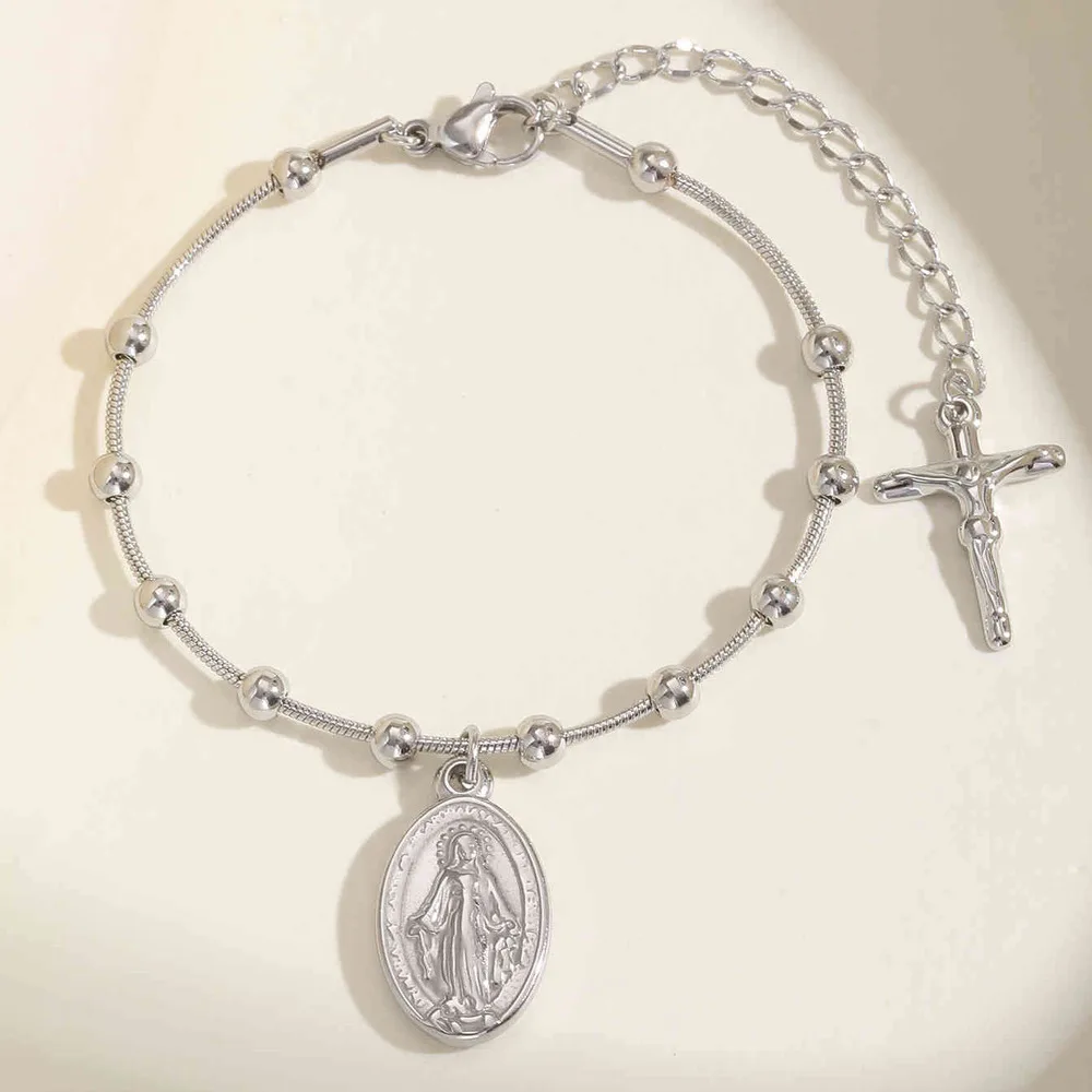 Gold Plated Stainless Steel Virgin Mary Bracelet - Image 4