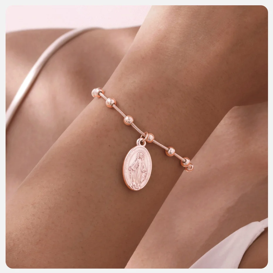 Gold Plated Stainless Steel Virgin Mary Bracelet - Image 8