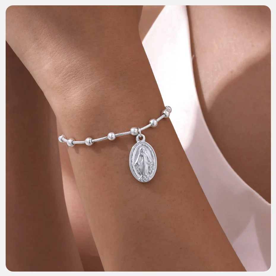 Gold Plated Stainless Steel Virgin Mary Bracelet - Image 9