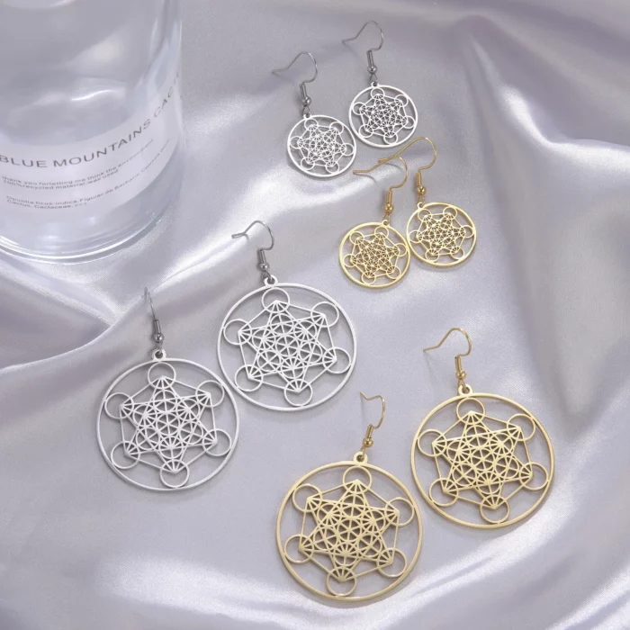 Skyrim Metatron Cube Dangle Earring for Women Stainless Steel Amulet Sacred Geometry Drop Earrings Spiritual Jewelry 2025 - Image 2