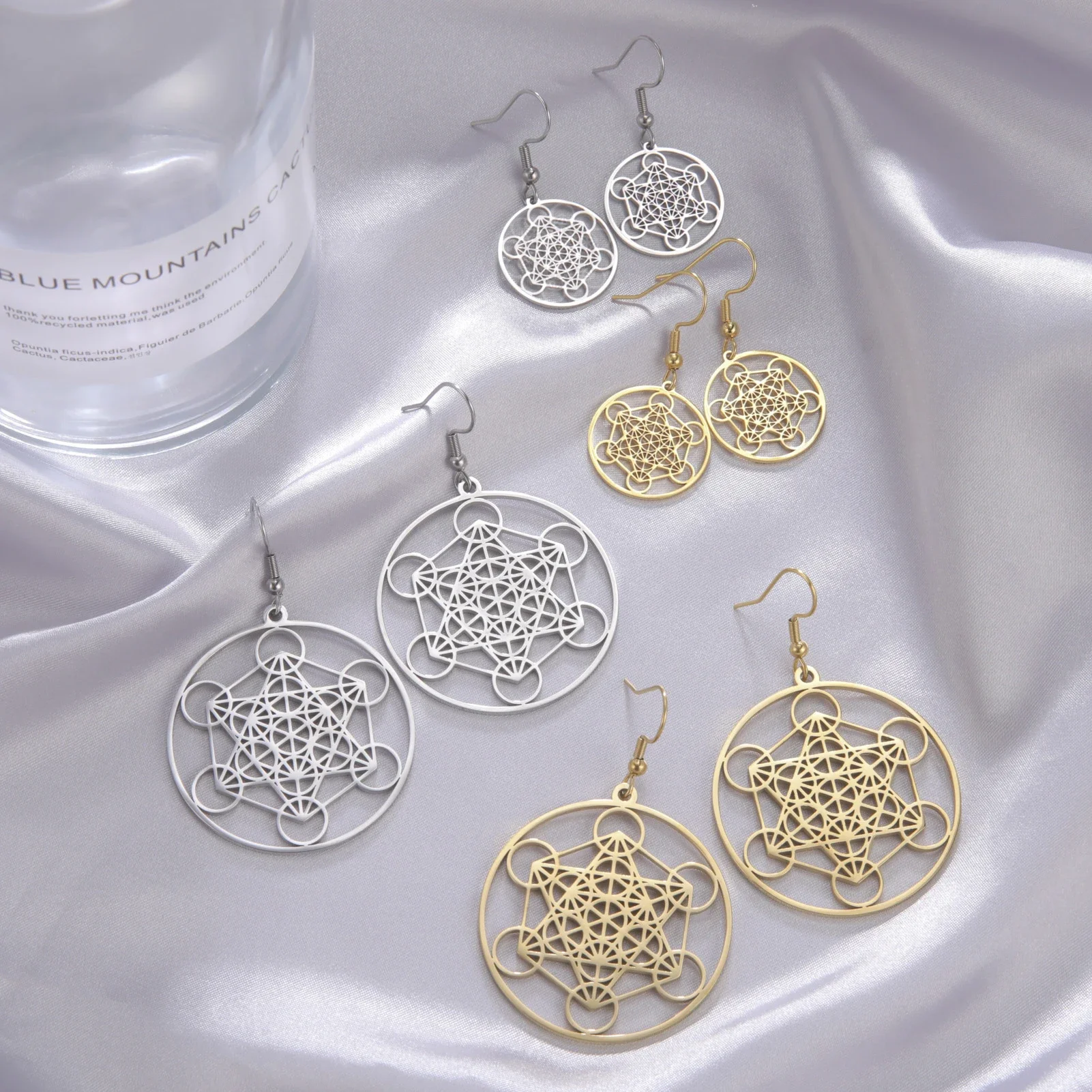 Skyrim Metatron Cube Dangle Earring for Women Stainless Steel Amulet Sacred Geometry Drop Earrings Spiritual Jewelry 2025 - Image 2