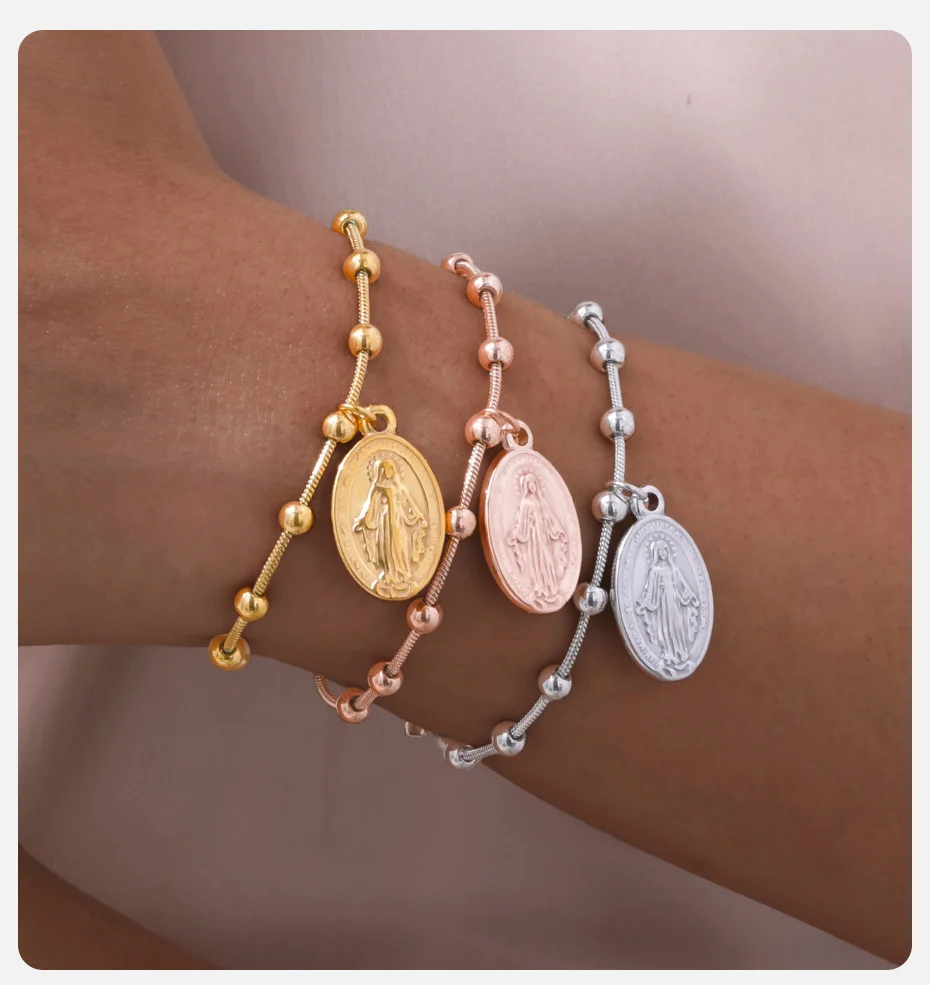 Gold Plated Stainless Steel Virgin Mary Bracelet - Image 7
