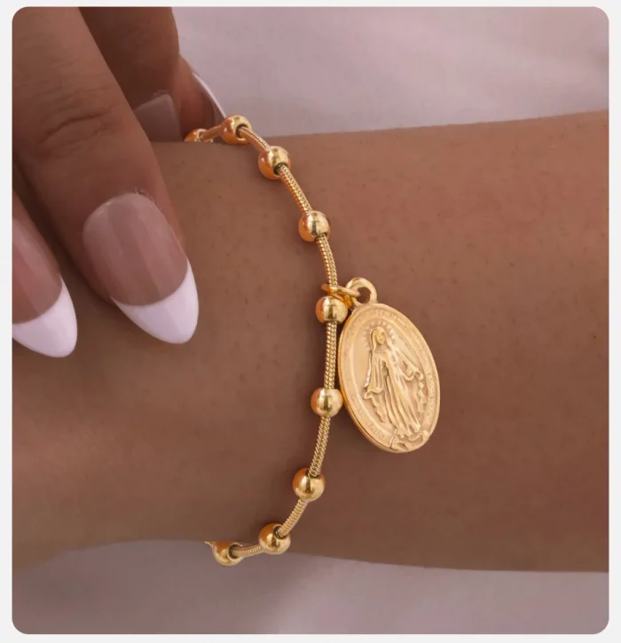 Gold Plated Stainless Steel Virgin Mary Bracelet