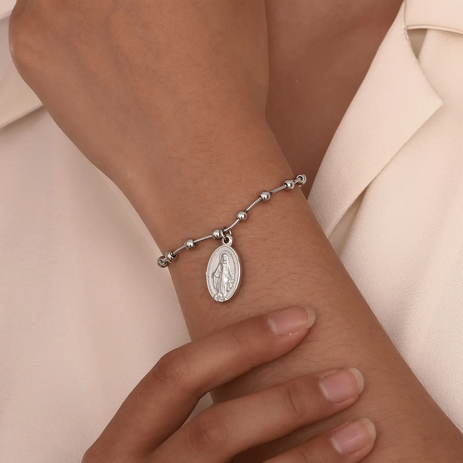 Gold Plated Stainless Steel Virgin Mary Bracelet - Image 3