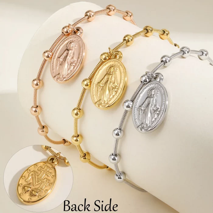 Gold Plated Stainless Steel Virgin Mary Bracelet - Image 2