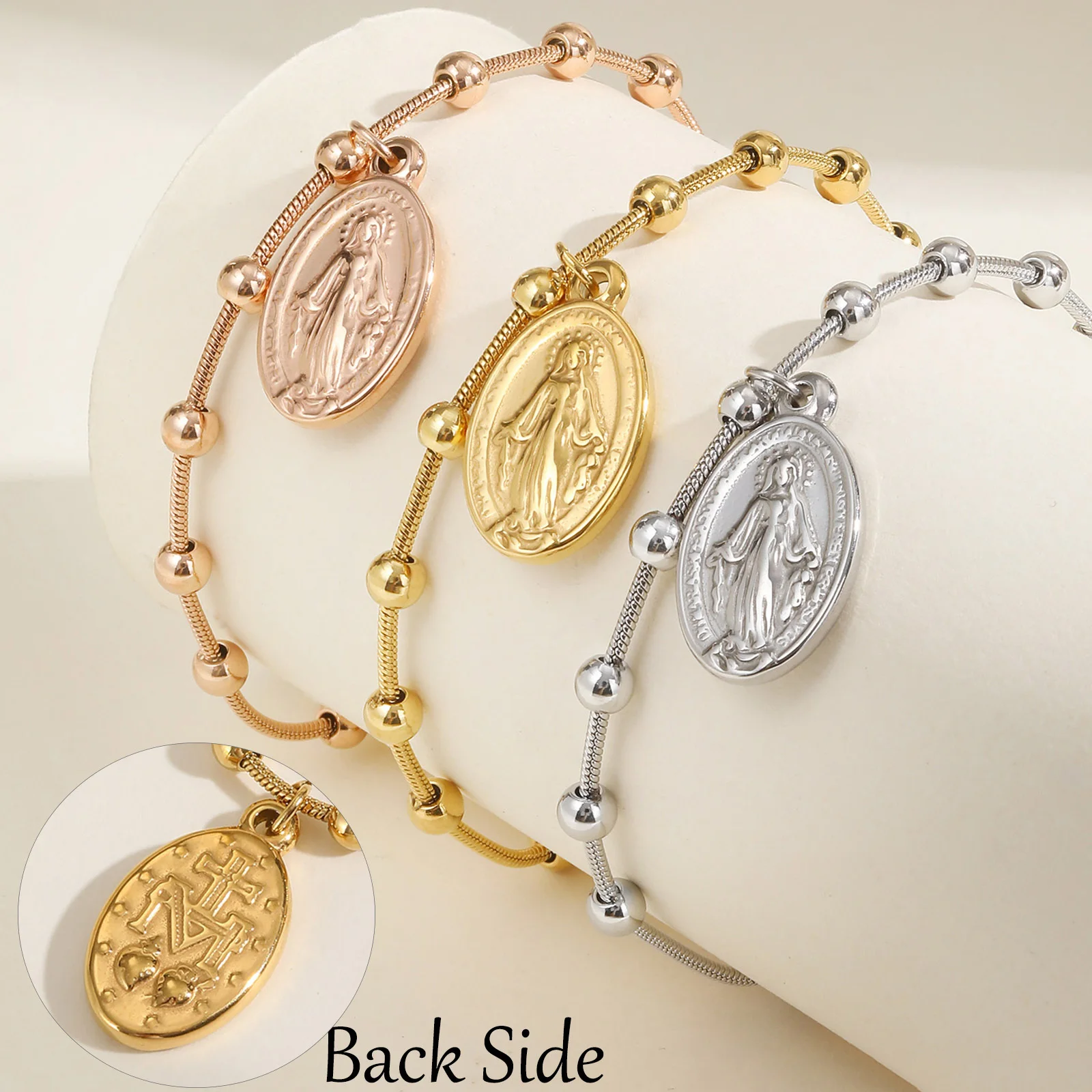 Gold Plated Stainless Steel Virgin Mary Bracelet - Image 2