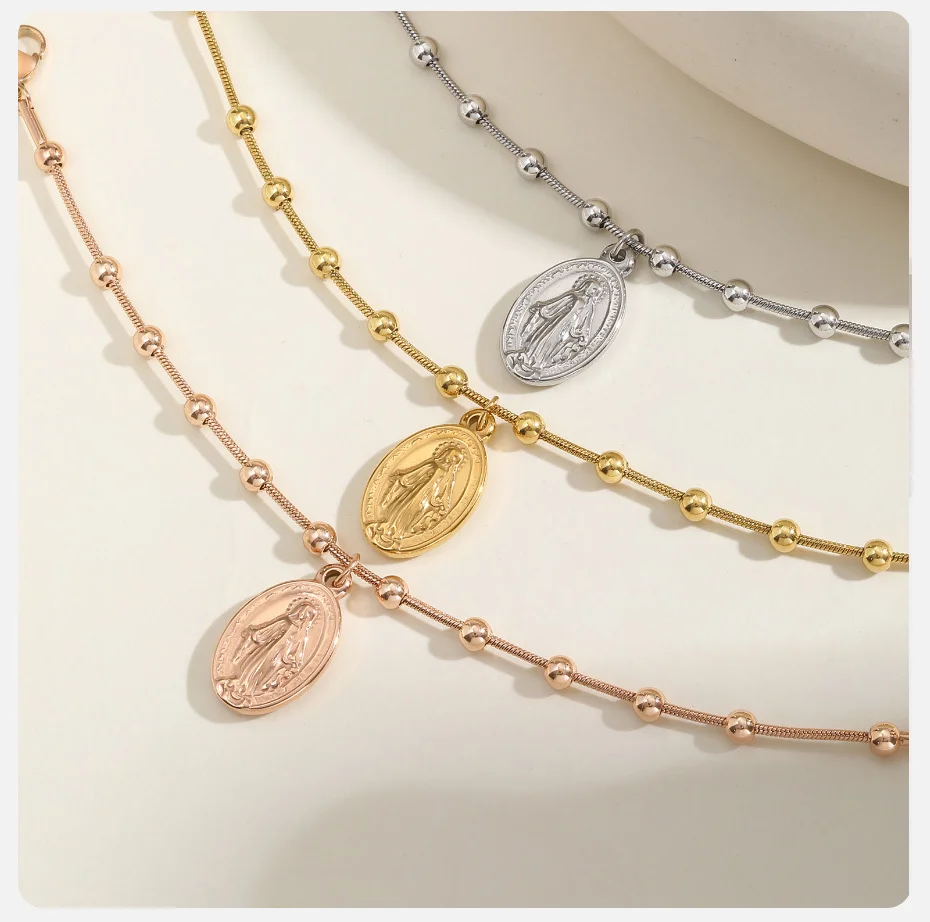 Gold Plated Stainless Steel Virgin Mary Bracelet - Image 10