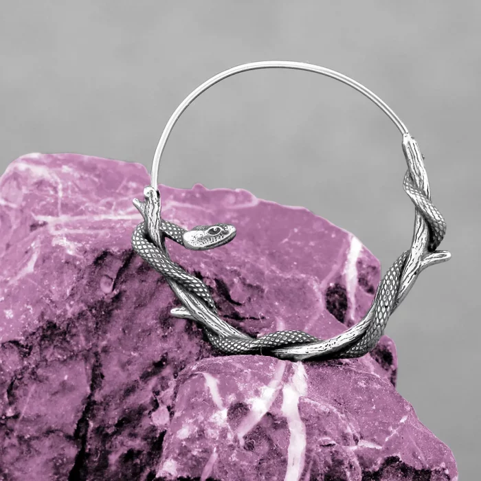 Silver Snake Hoops | Aros Serpiente Plateados | Stainless Steel Viking Style - Image 2
