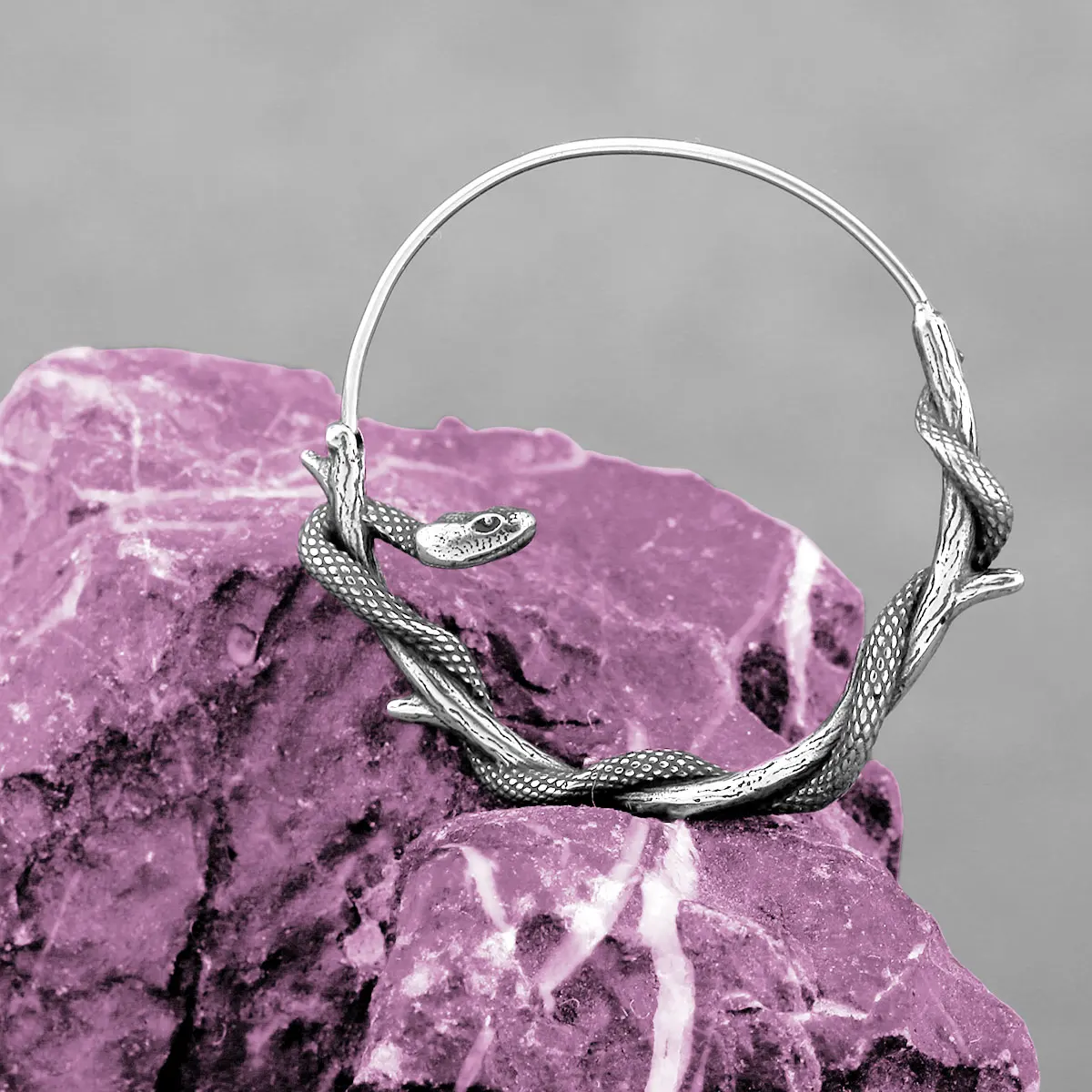 Silver Snake Hoops | Aros Serpiente Plateados | Stainless Steel Viking Style - Image 2