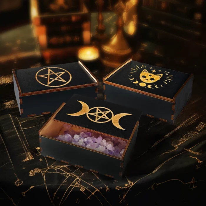 Tarot Cards Storage Box Wooden Lotus Printed Storage Box Crystals Jewelry Astrology Dice Playing Card Gift Storage Organizer Box