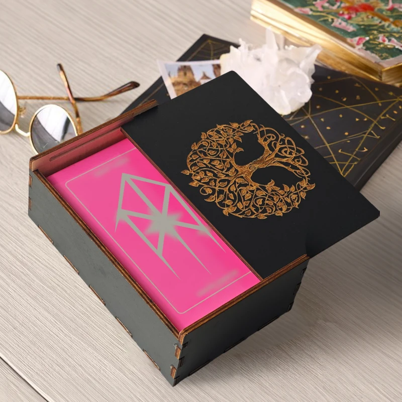 Tarot Cards Storage Box Wooden Lotus Printed Storage Box Crystals Jewelry Astrology Dice Playing Card Gift Storage Organizer Box - Image 4