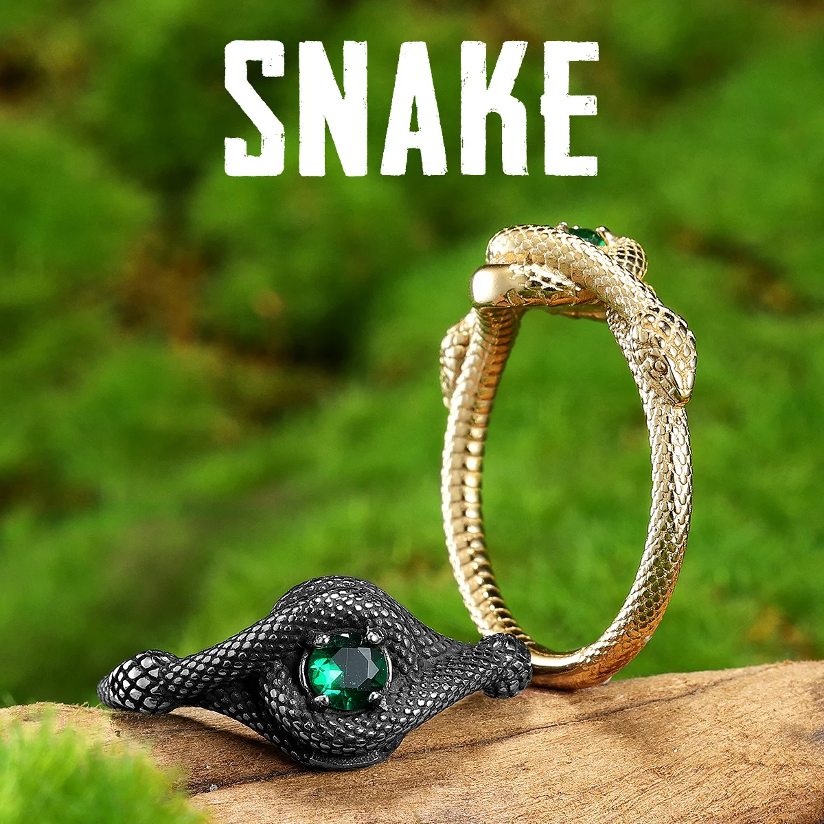 Gemstone Snake Viper Stainless Steel Ring - Image 6