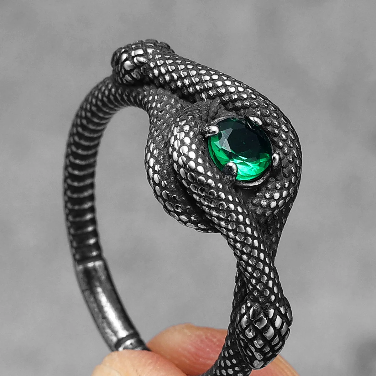 Gemstone Snake Viper Stainless Steel Ring - Image 4