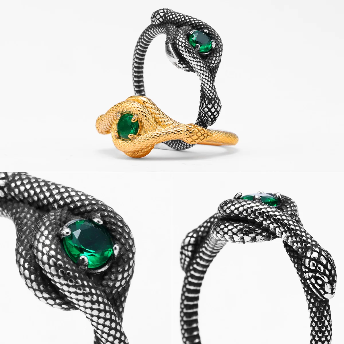 Gemstone Snake Viper Stainless Steel Ring - Image 5