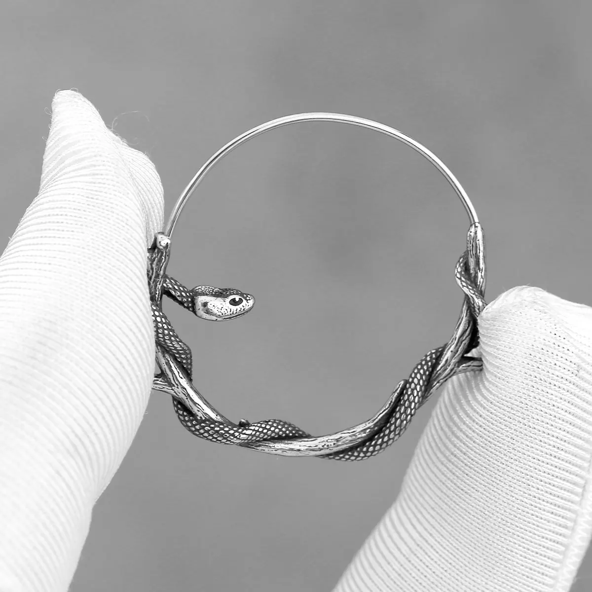 Silver Snake Hoops | Aros Serpiente Plateados | Stainless Steel Viking Style - Image 3