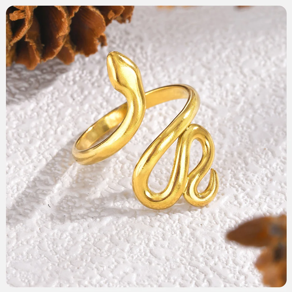 18k Gold plated Stainless Steel Serpent Coil Ring - Image 2