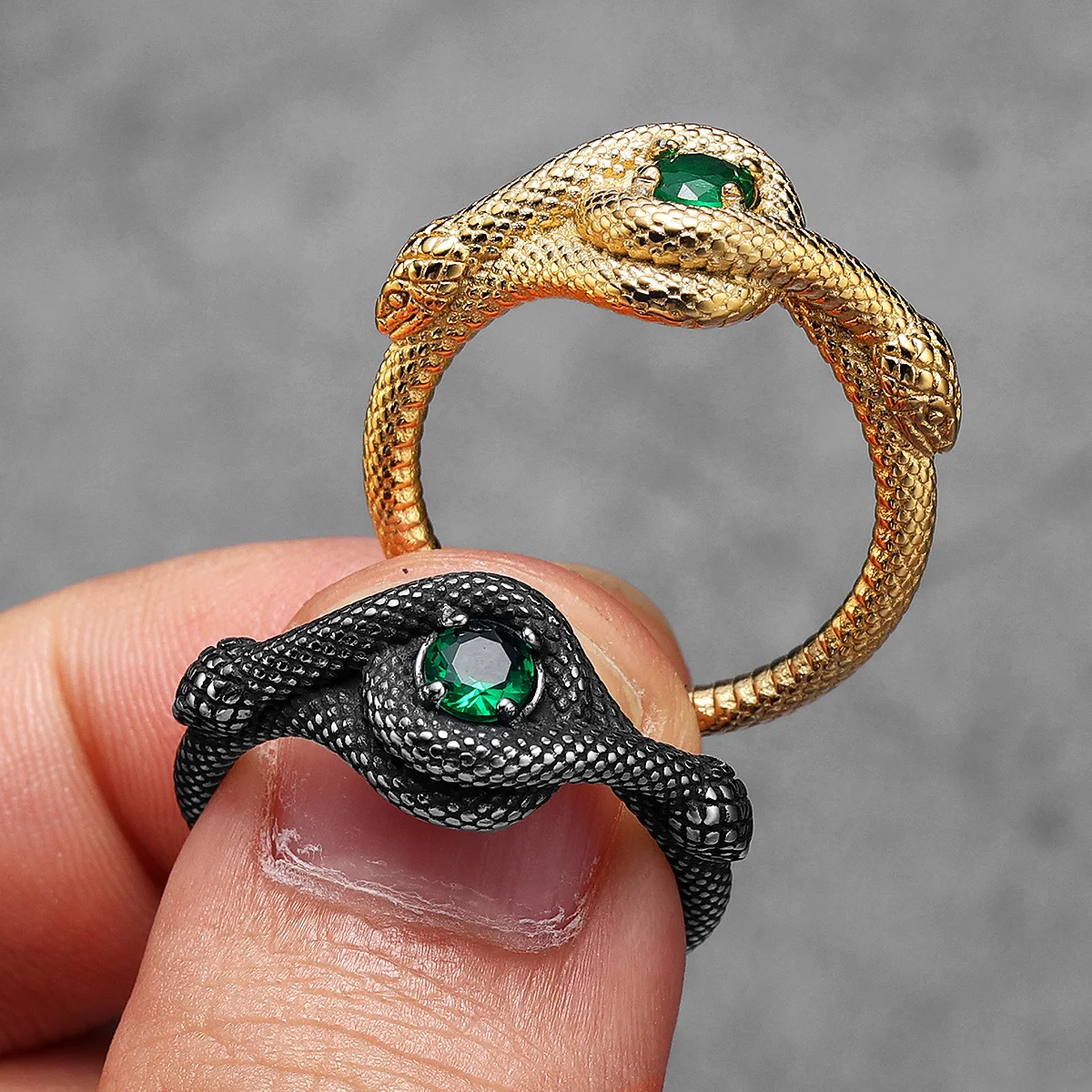 Gemstone Snake Viper Stainless Steel Ring - Image 3