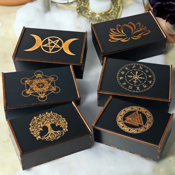 Tarot Cards Storage Box Wooden Lotus Printed Storage Box Crystals Jewelry Astrology Dice Playing Card Gift Storage Organizer Box - Image 2