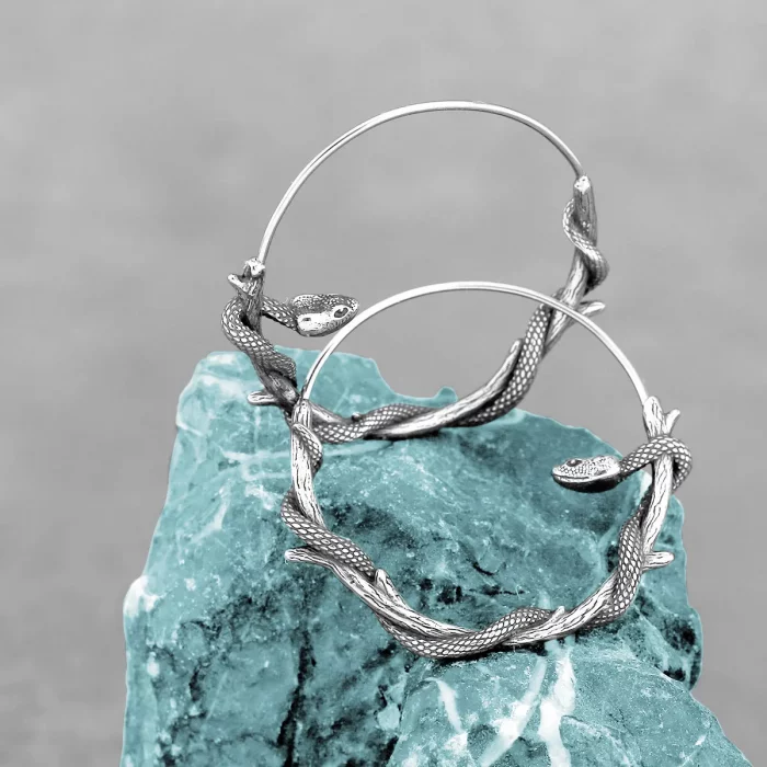 Silver Snake Hoops | Aros Serpiente Plateados | Stainless Steel Viking Style