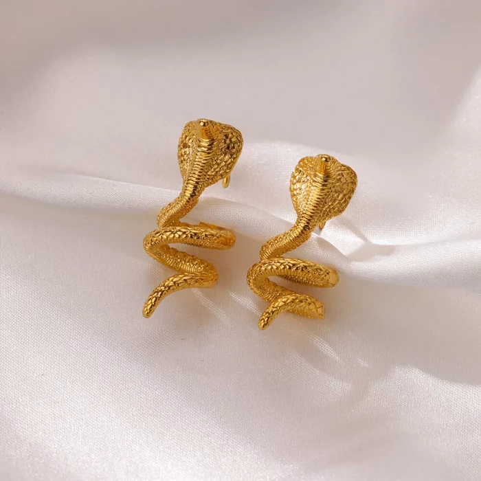 Golden Serpent Hoops | Stainless Steel Snake Earrings