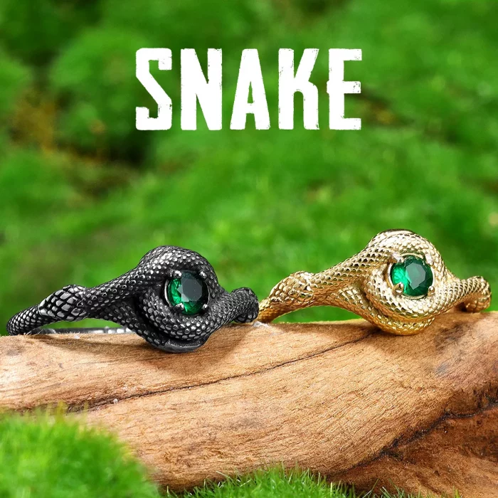 Gemstone Snake Viper Stainless Steel Ring