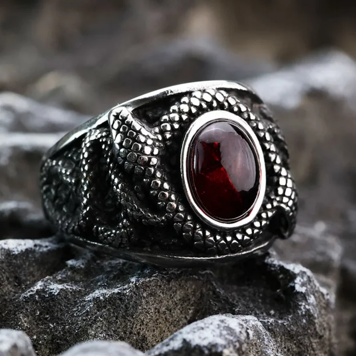 Double-Headed Snake Titanium Steel Ring - Image 3