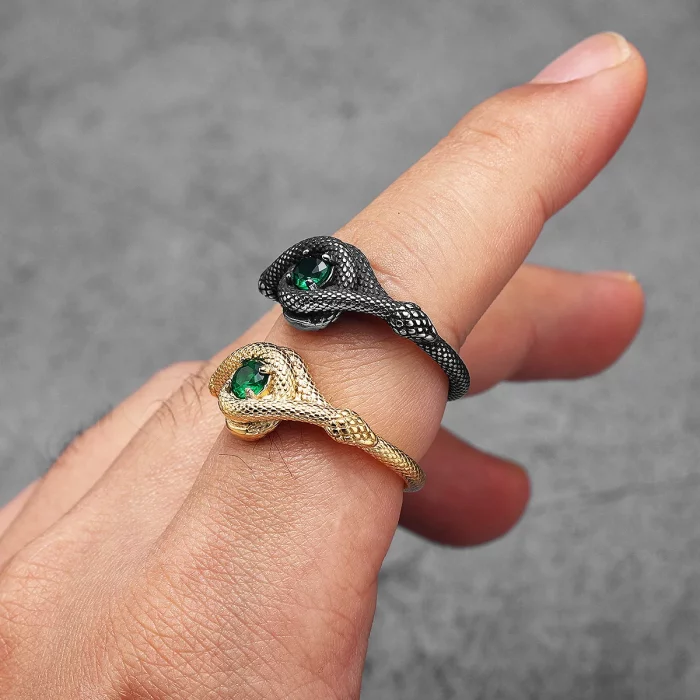 Gemstone Snake Viper Stainless Steel Ring - Image 2