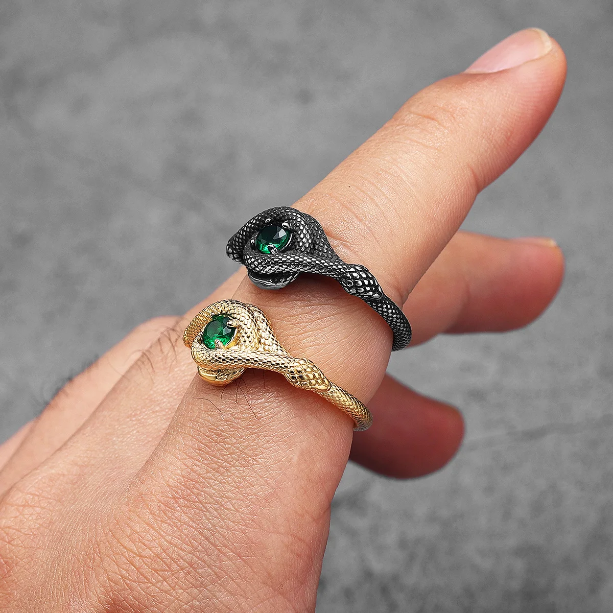 Gemstone Snake Viper Stainless Steel Ring - Image 2