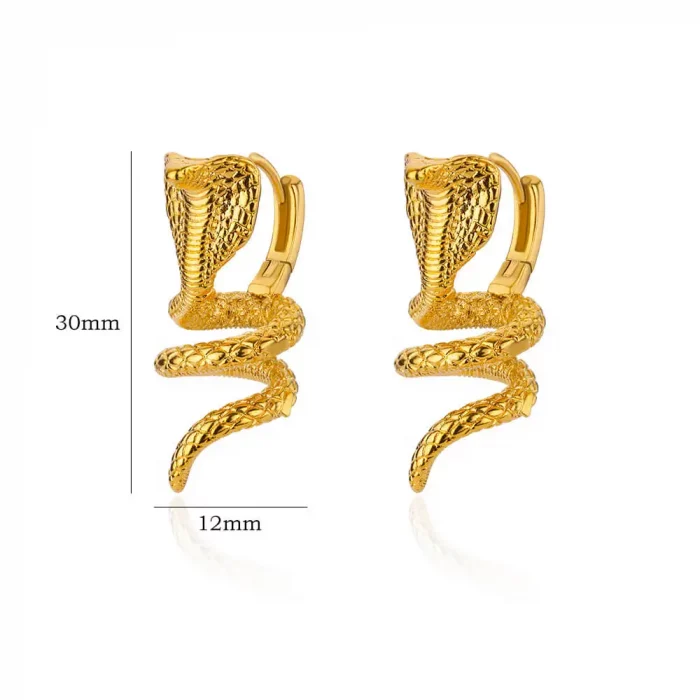 Golden Serpent Hoops | Stainless Steel Snake Earrings - Image 3