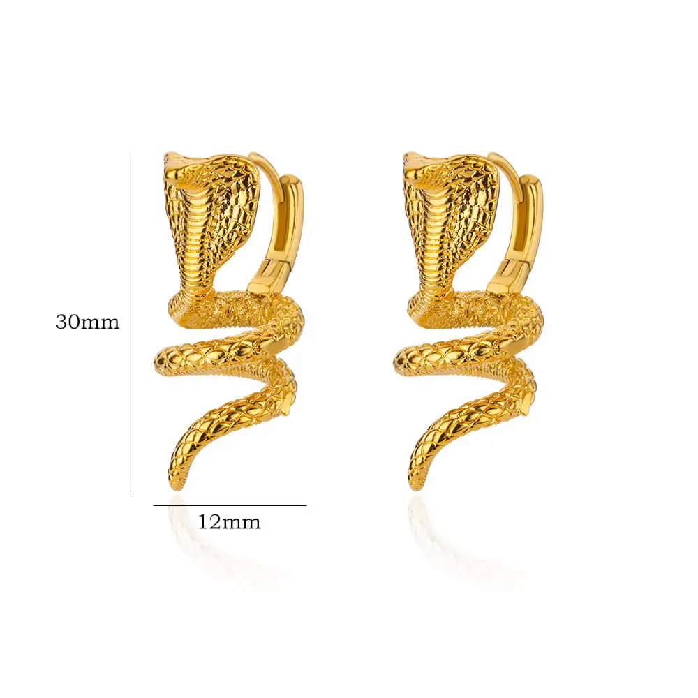 Golden Serpent Hoops | Stainless Steel Snake Earrings - Image 3