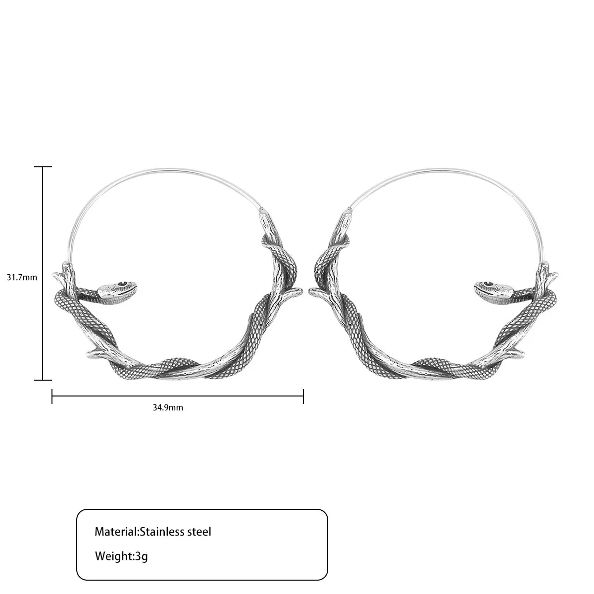 Silver Snake Hoops | Aros Serpiente Plateados | Stainless Steel Viking Style - Image 5