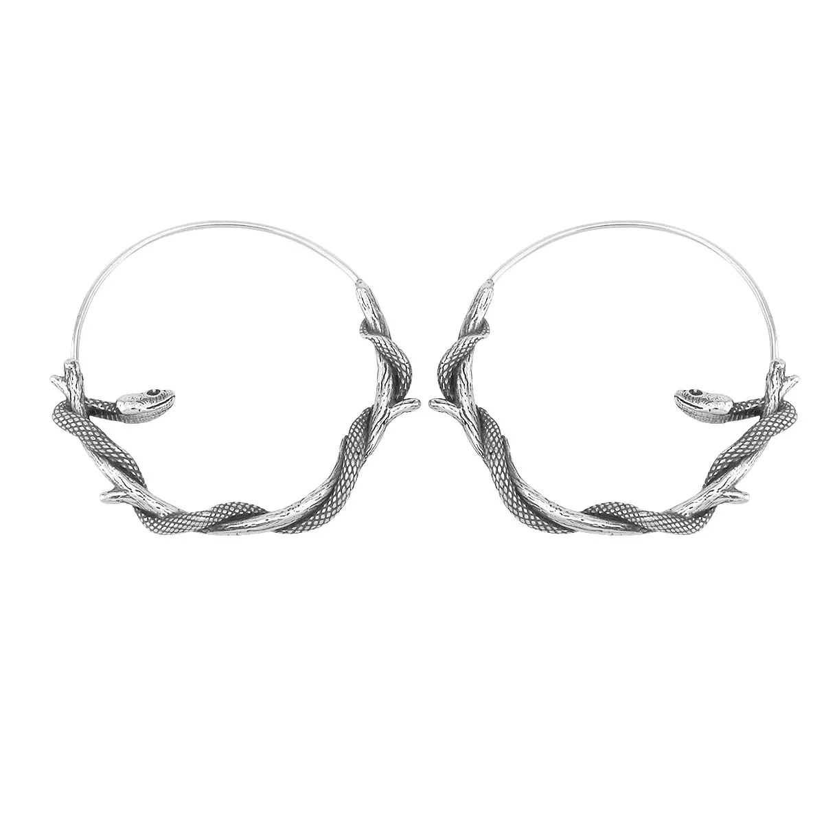Silver Snake Hoops | Aros Serpiente Plateados | Stainless Steel Viking Style - Image 4
