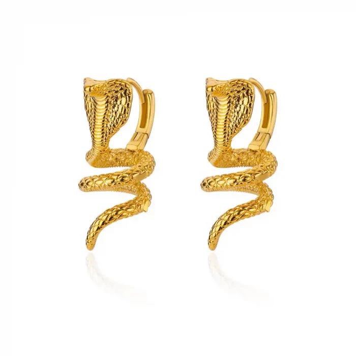 Golden Serpent Hoops | Stainless Steel Snake Earrings - Image 4