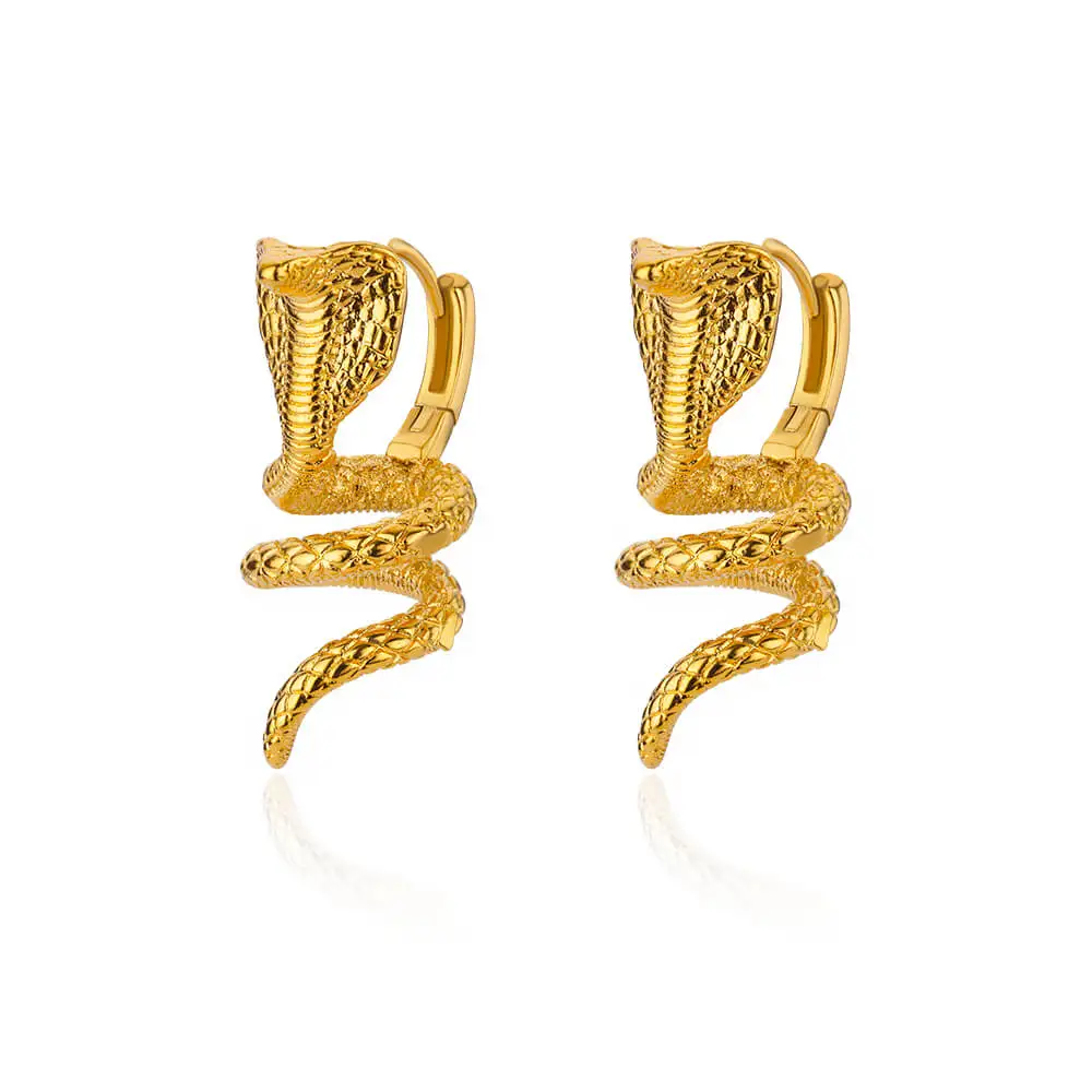 Golden Serpent Hoops | Stainless Steel Snake Earrings - Image 4