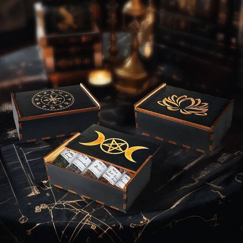 Tarot Cards Storage Box Wooden Lotus Printed Storage Box Crystals Jewelry Astrology Dice Playing Card Gift Storage Organizer Box - Image 3